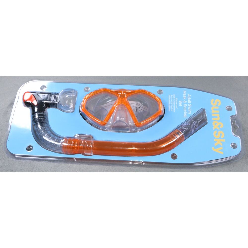 Sun&Sky Adult Swim Mask & Snorkel Set Orange Adjustable Strap New Sealed